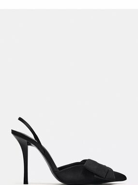 Zara Black Pointed Slingback Heels with Bow